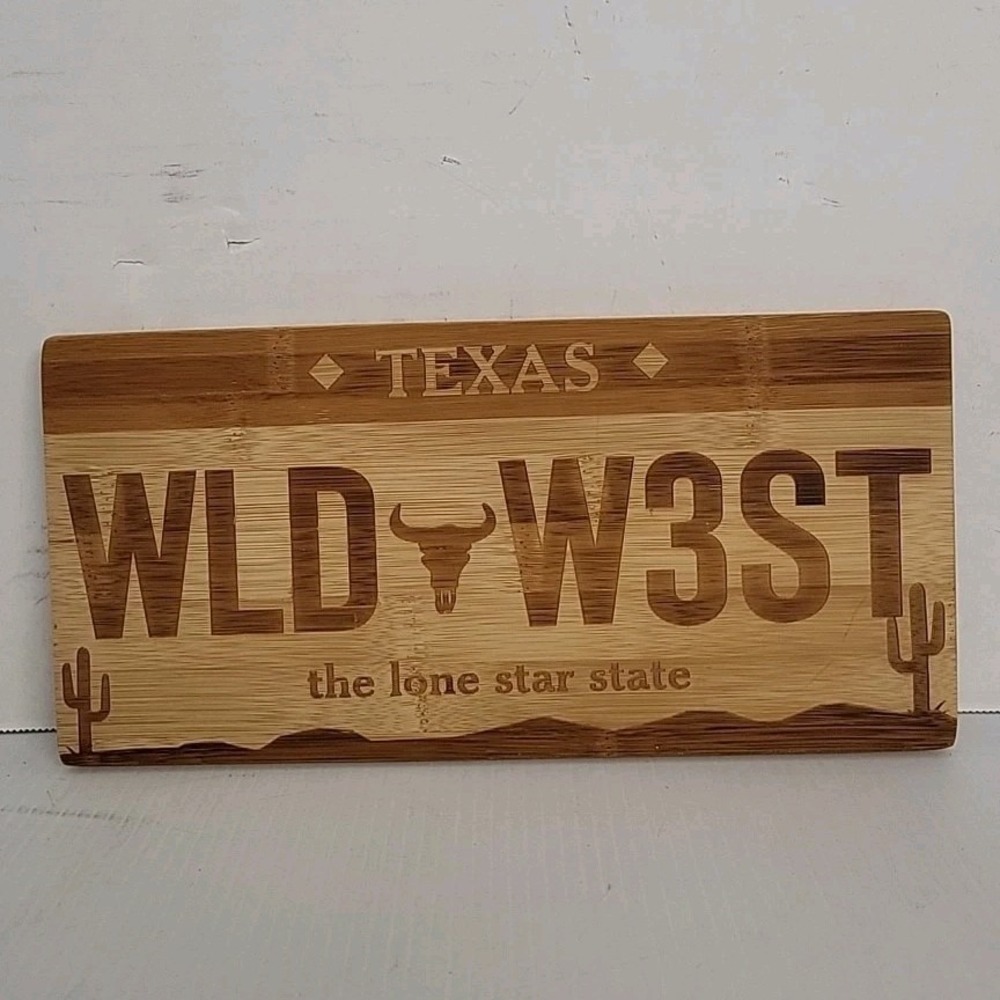 Texas‎ Lone Star State Cutting Board Plaque License Plate W Longhorn BAMBOO